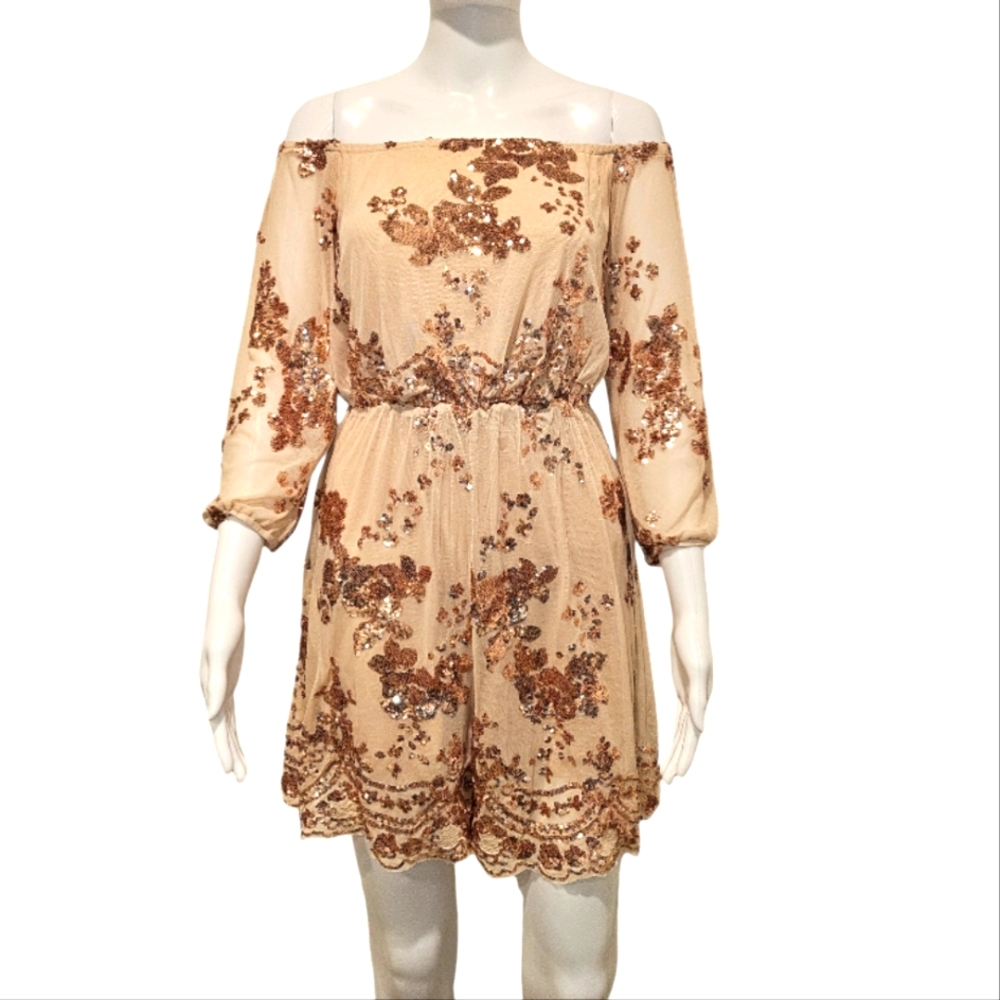 Southern Fried Chicks Gold Sequin Romper Size Medium New With Tags.